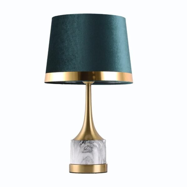 Modern Emerald Green Velvet Table Lamp with Brass & Faux Marble Base